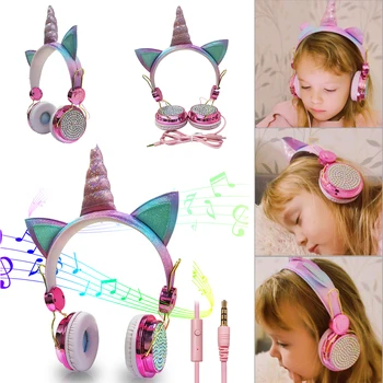 

Unicorn Bluetooth 5.0 headset wireless girl children cartoon stereo headset built-in microphone phone gamer HD sound quality K K