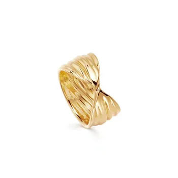

Titanium With 18K Wave Solid Statement Rings Punk Party Designer T show Club Cocktail Party Ins Rare Elegance Japan Korean
