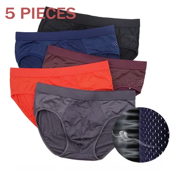 

5-pieces Breathable Men Underwear Bamboo Fiber U Convex Pouch Pantie Middle Waist Mesh Breifs Sexy Underpants male Quick Drying