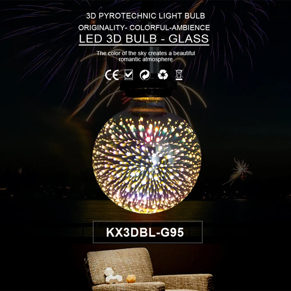 3D эффект фейерверка Винтаж креативный ночной Светильник E27 110 V-220 V праздничный новогодний декор огни