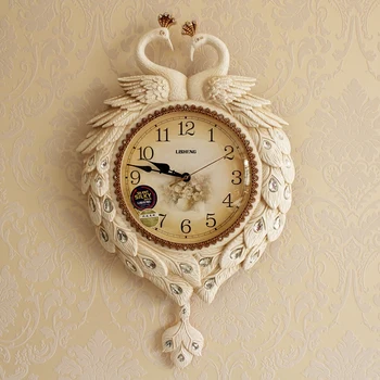 

Peacock European Wall Clock Art Modern Silent Creative Glass Quartz Wall Clock Pendulum Klok Living Room House Decoration MM60WC