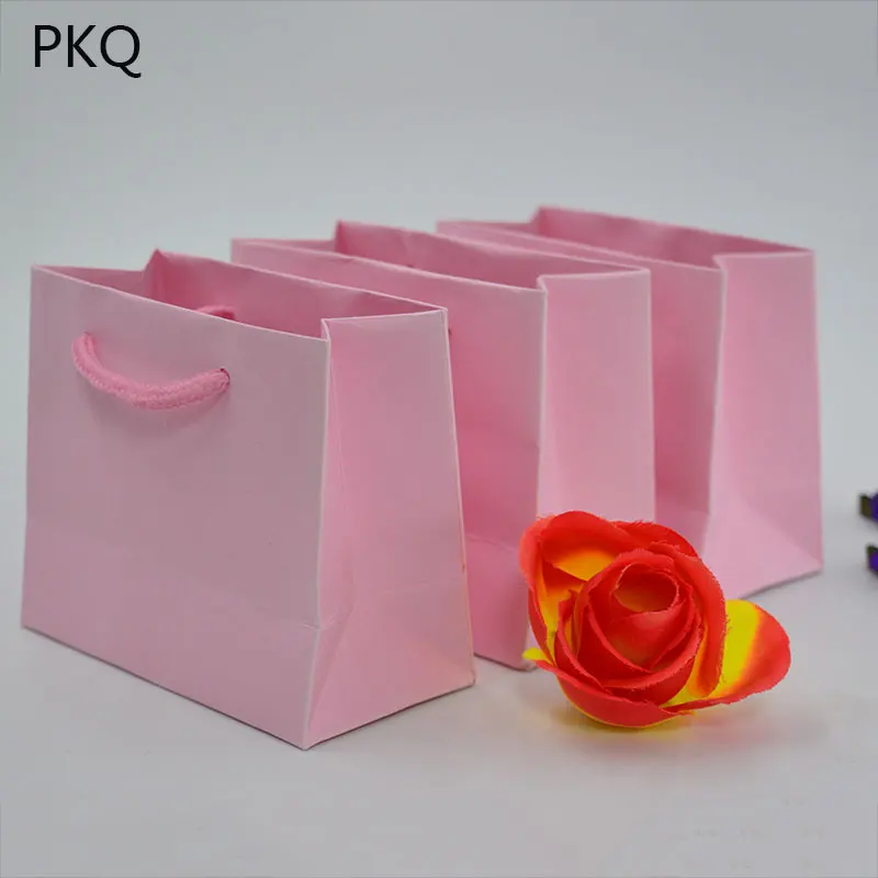 

10pcs Pink Kraft Paper gift Bag with twisted rope handles Shopping Package Bags Wedding Birthday Party Gift bag
