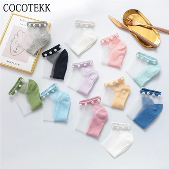 

2020 New Summer Stylish Trend Fashion Modern Women Socks Girl Glitter Shiny Pearl Student Socks Mesh Thin Transparent Soft Cool