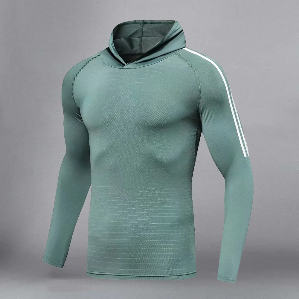 Tops - blue Мужская одежда, компрессионная футболка+ леггинсы, Рашгард, комплект с длинными рукавами, топ для фитнеса, мужской спортивный костюм, флисовое термобелье, база - Цвет: Tops - blue