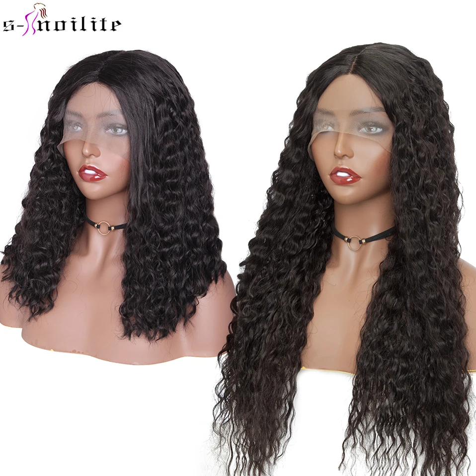 SNOILITE Synthetic Water Wave U Part Lace Front Wig Brazilian Long Wave Ombre Hair Wigs Glueless Middle Part Wig For Women