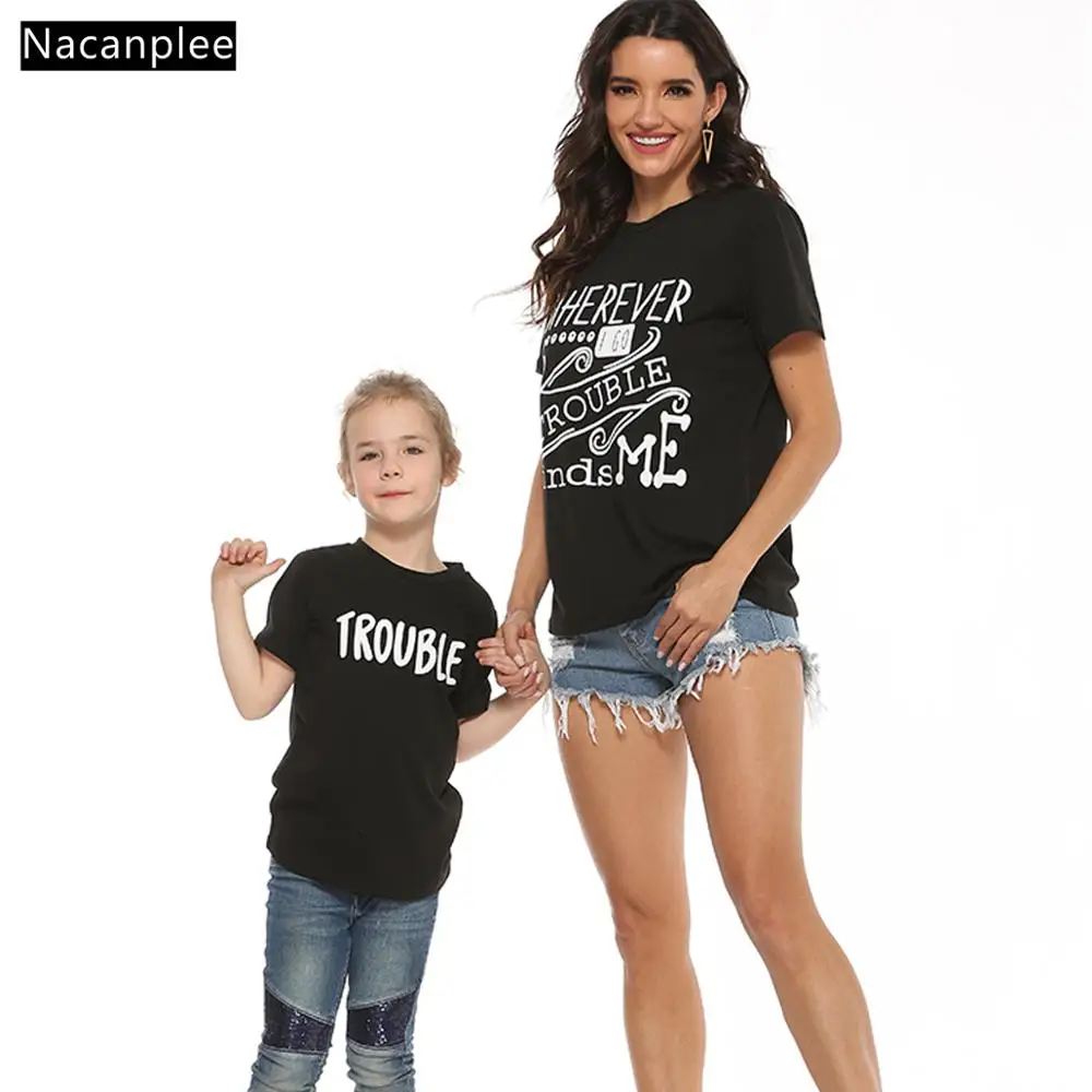 

NACANPIEE Mum and Son Daughter Family Matching Clothes Letter print T-shirt Mother Son Daughter Clothes Summer T-Shirt