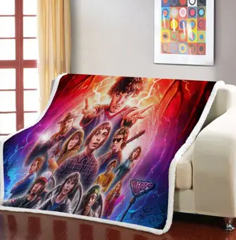 

Science Fiction Thriller Movie Stranger Thing Sherpa Blanket Throw Blanket Picnic Weighted Blanket Sofa Blanket Square Blanket