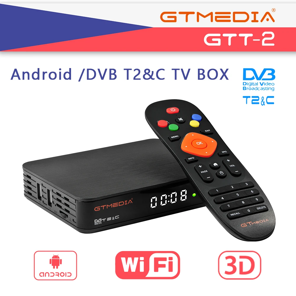 ТВ-приставка GTMEDIA GTT2 DVB-T/T2/C android 2g + 8g 1080p 6 0 с бесплатным сигналом sat gtt dvb-t2 h.265