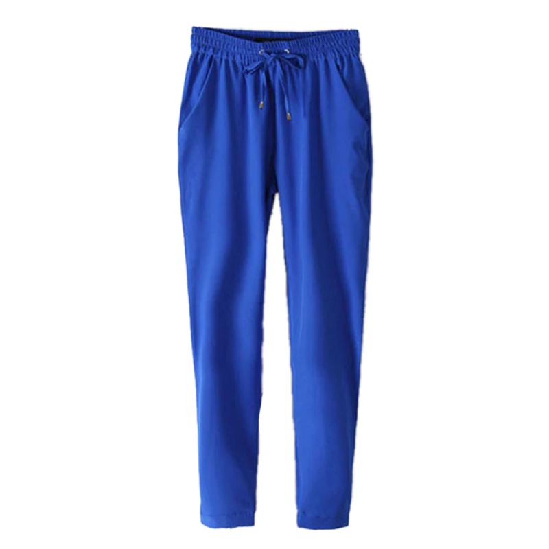 Женские однотонные брюки кэжуал с эластичной резинкой на талии, весенние осенние длинные штаны, 6 ярких цветов, женские узкие брюки высокого качества, удобные - Цвет: Blue