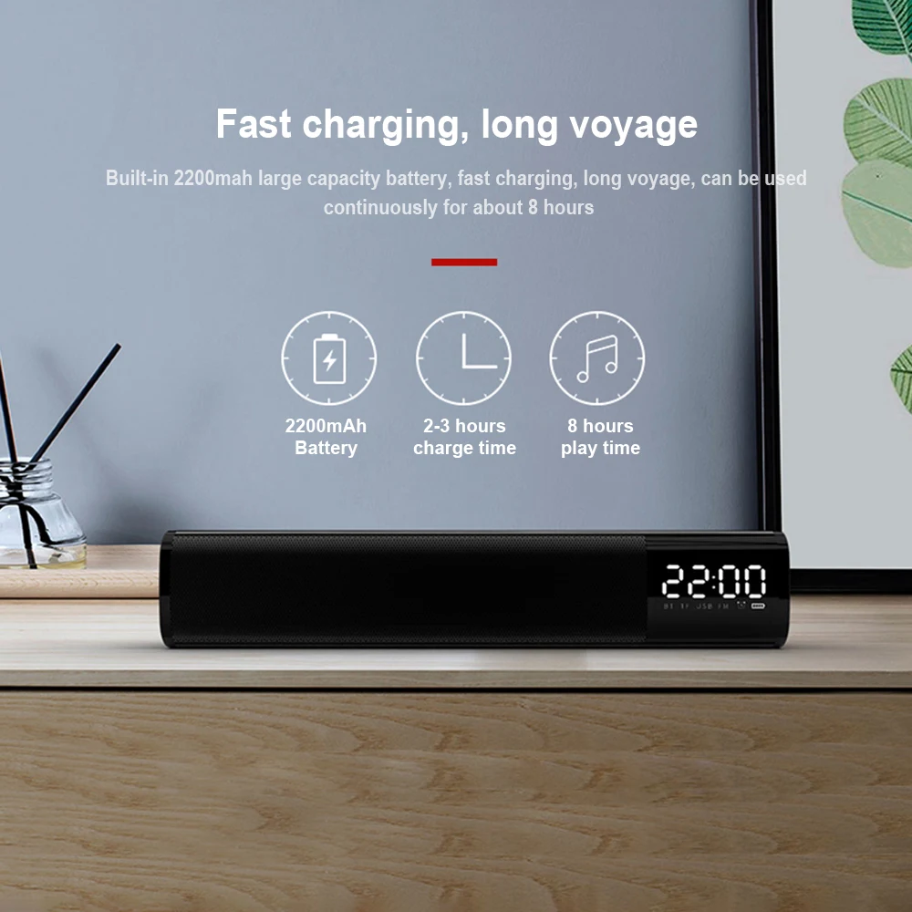 Portable 10W Wireless Bluetooth Speaker Soundbar Stereo Subwoofer Loudspeaker AUX Speakers Hand-free with HD Microphones