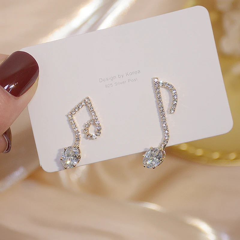 Ins Hot Sale Super Shine Pave Zircon Note Earring for Women AAA Cubic Zirconia Trendy Dazzling Stud Earrings Wedding Jewelry - Image 4