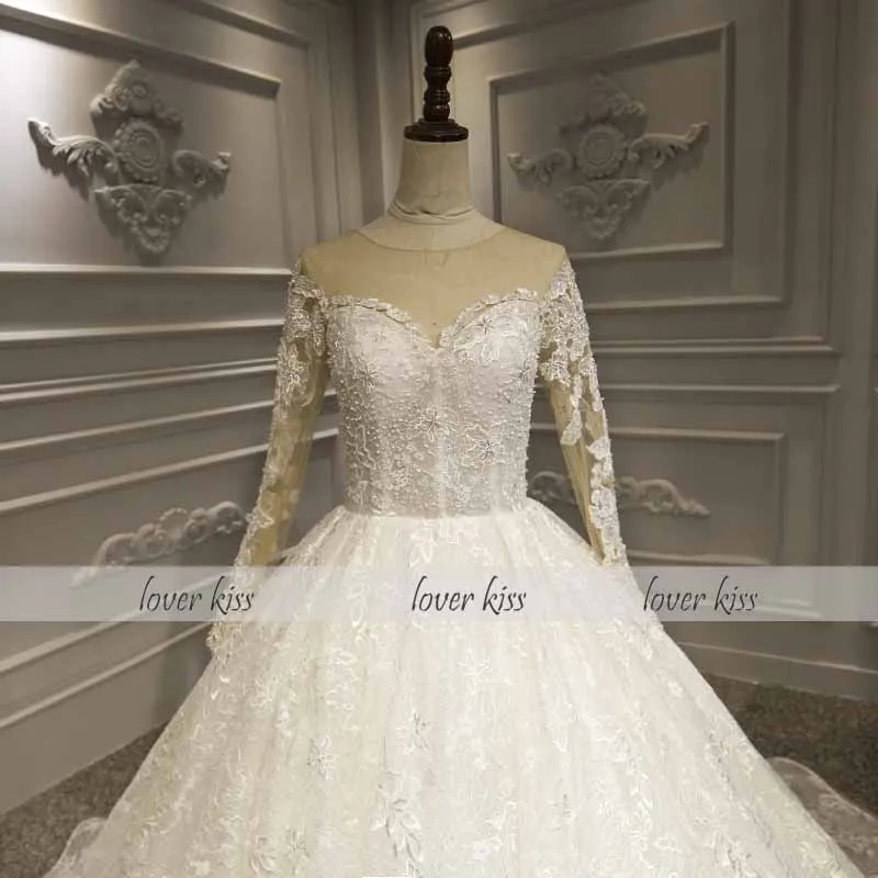 Lover Kiss Vestido De Noiva реальное фото великолепного кружева свадебное платье с длинным рукавом бисером и жемчугом Свадебные платья на заказ Brautkleid