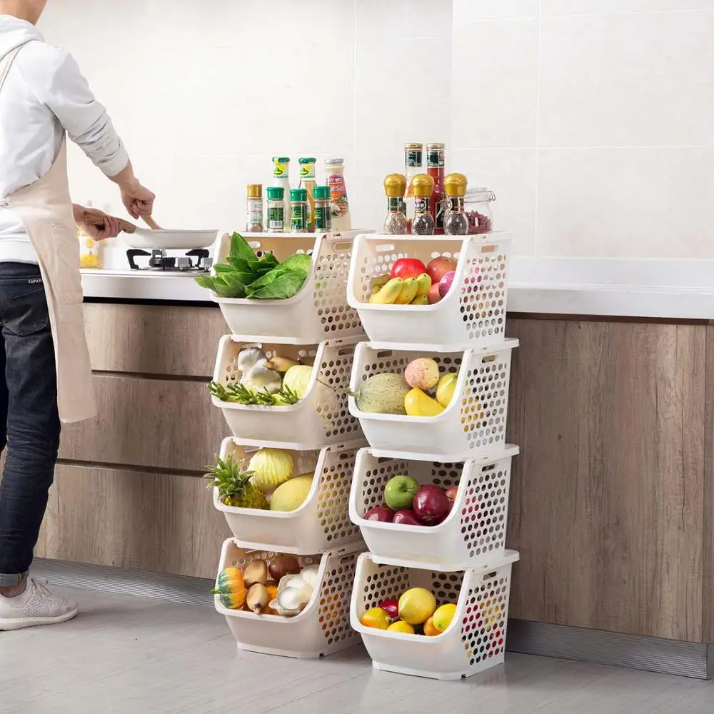 

1PC Stackable Storage Basket Plastic Toy Storage Organizer Kitchen Snacks Vegetable Basket Bathroom Shelves