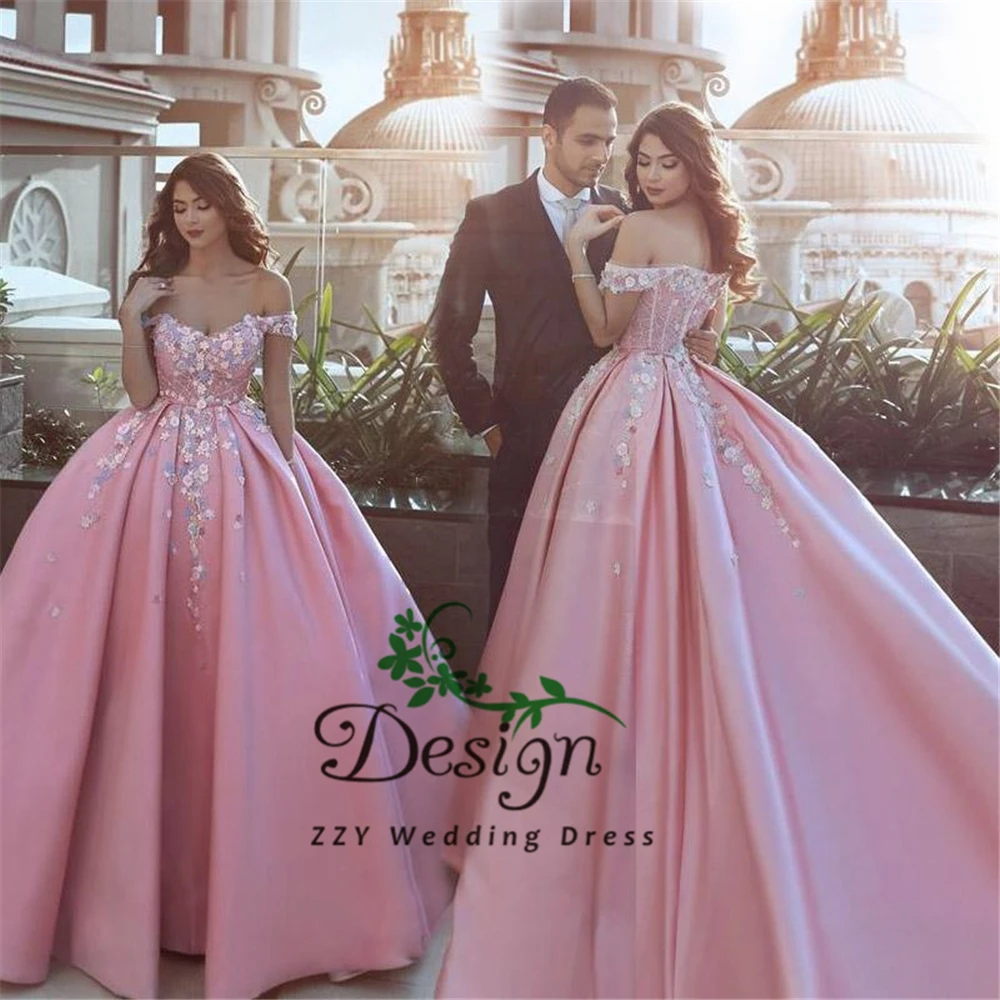 Vestidos De 15 Anos Quinceanera розовые 3D цветы ручной работы на шнуровке атласные пышные платья с аппликацией со шлейфом