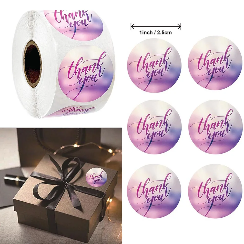 

500pcs Colorful Thank You Stickers 1 Inch Round Paper Baking DIY Decoration Envelope Seal Labels Stationery Stickers