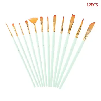 

12 Pcs Artist Paint Brush Set Nylon Hair Watercolor Acrylic Oil Painting Supply