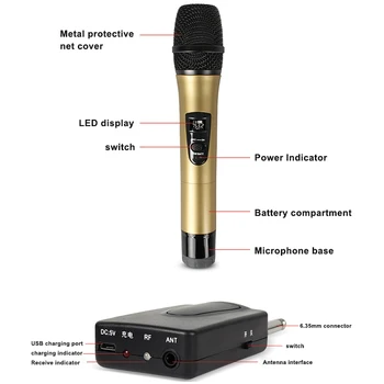 

Wireless Microphone Handheld Dynamic Vocal Microphone Voice Amplifier for PC Compter 2-in-1 LHB99
