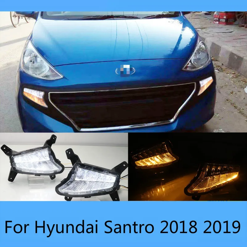

1Pair LED fog lamp for Hyundai Santro 2018 2019 DRL Daytime Running Lights with Yellow Turn signal light drl