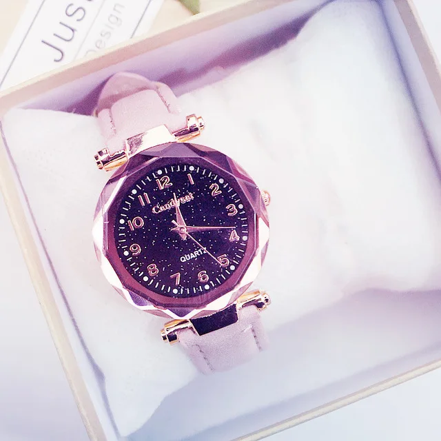 Pink Color Женские модные часы Лидер продаж дешевые звездное небо женские часы-браслет повседневные кожаные кварцевые наручные часы Часы Relogio Feminino - Цвет: Pink Color