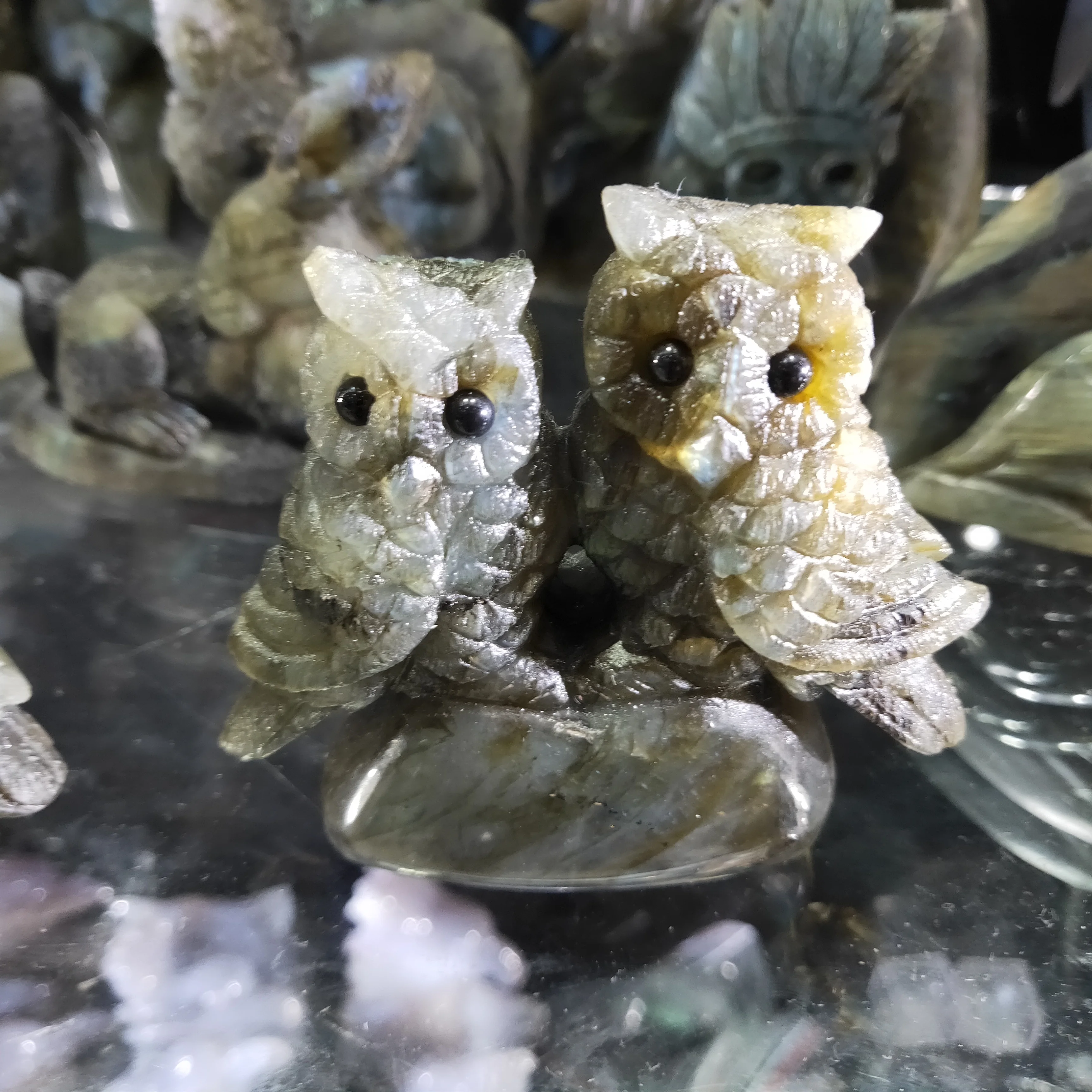 1pcs AAAA Natural gem crystal elongate stone carving animal owl natural pull feldspar unicorn healing home decoration luster
