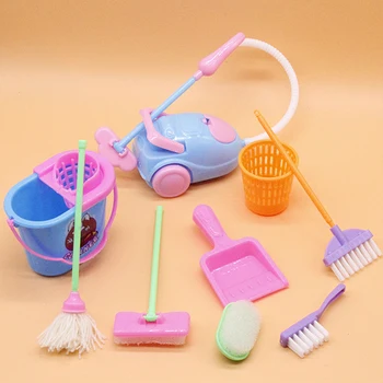 

9pcs Housekeeping Pretend Toys Kit Kids Play Colorful Bucket Brush Sweeping Baby Dustpan Educational Broom Mop Cleaning Tools