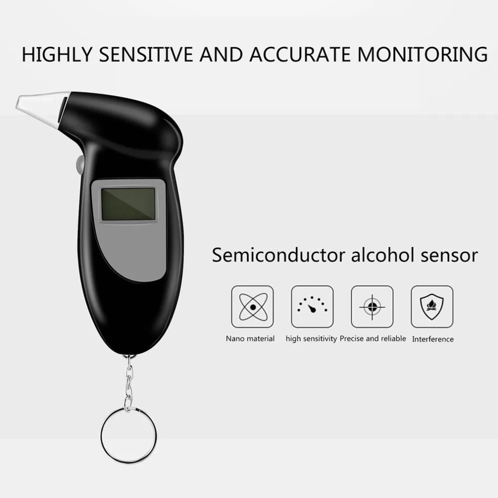 Hot Digital Alcohol Breath Tester With LCD Display Mouthpieces Analyzer Detector Test Keychain Blow Test Device