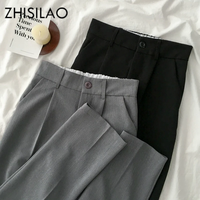 Formal Pants Women Elegant Office Ladies High Waist Loose Blazer Trousers Wide Leg Straight Pants Summer 2020 Work Wear Black Formal Pants Women Elegant Office Ladies High Waist Loose Blazer Trousers Wide Leg Straight Pants Summer 2020 Work Wear Black
