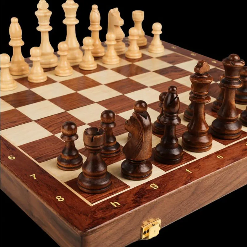 39*39CM Wooden Chess Set 4 Queen Chess Game King Height 80mm Pieces Folding Chessboard Board Game Chessman Home Decoration