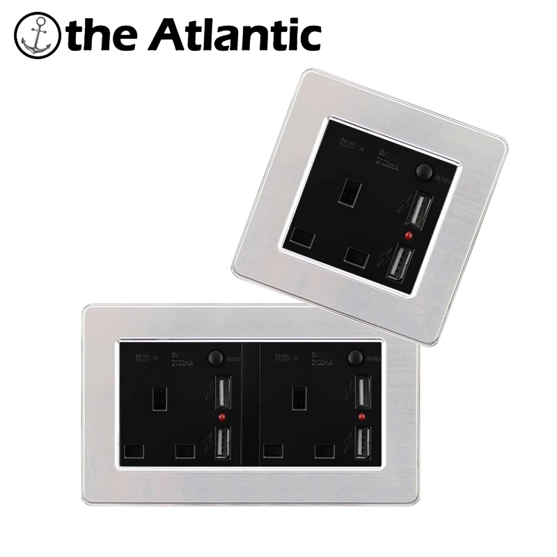 Atlantic Double 13A UK Standard Outlet with Two USB Socket Enchufe