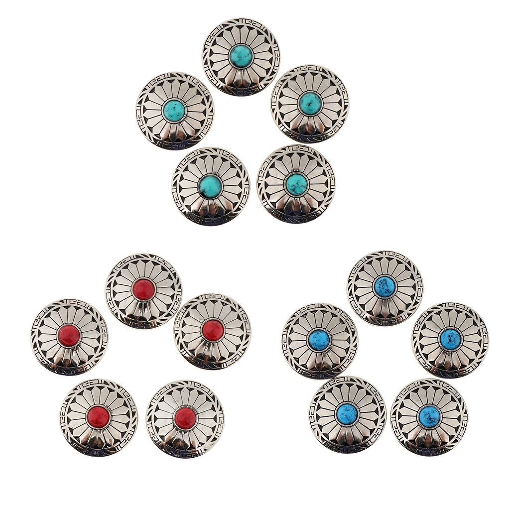 5 Pieces Round Floral Rivets Buttons with Screw Back For Bags Wallets Saddles