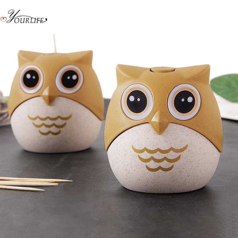 

OYOURLIFE Cute Cartoon Owl Toothpick Holder Environmental Protection Toothpicks Box Restaurant Desktop Tooth Pick Dispenser