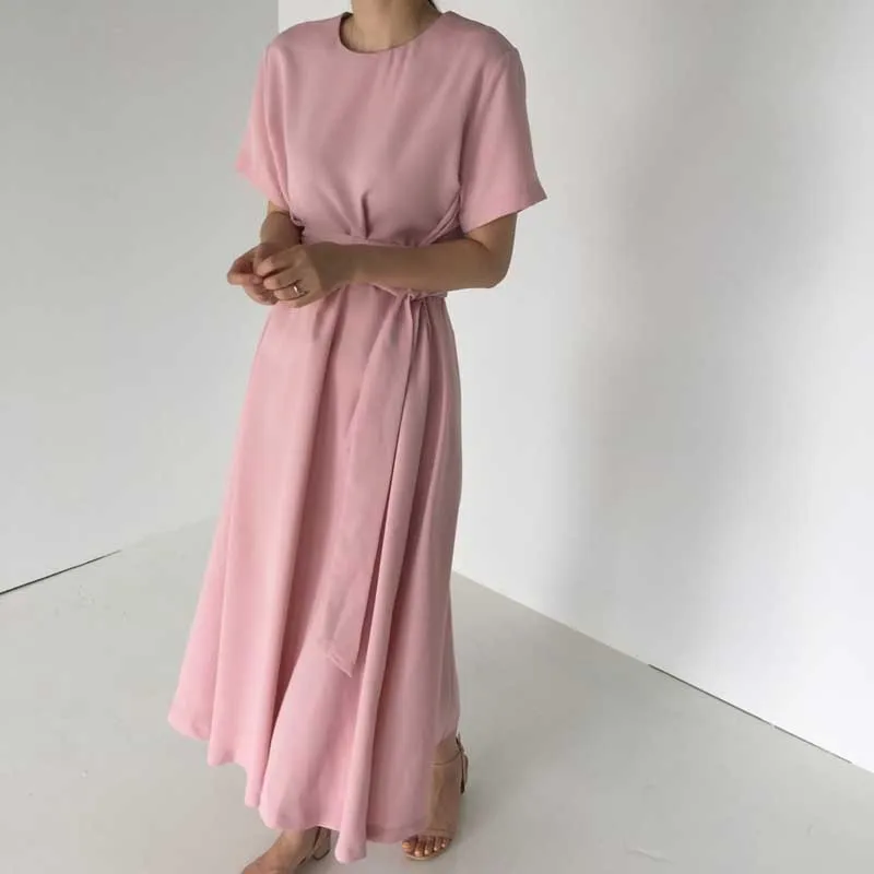 2020 Women Elegant Dress Summer New Fashion Casual O-Neck Lace Up Female Dress Ladies Office Holiday Party Long Dresses Vestidos