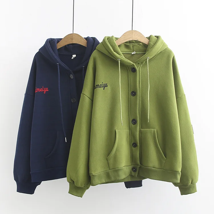 Blvyisla 4XL свободные плотные толстовки студенческие Женские Короткие Стиль Спортивная одежда на пуговицах верхняя одежда пальто большие Топы