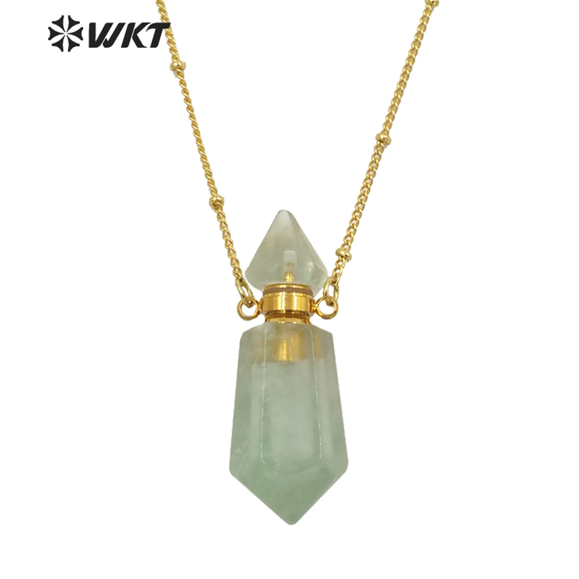 

WT-N1284 Super Hot Women Double Point Fashion Gold Natural Stone Essencial Oil Necklace Lady Perfume Bottle Accessories