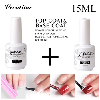 

Verntion Bottom Gel Top Base Coat Gel Polish UV Shiny Sealer Soak off Reinforce 15ml Long Lasting Nail Art Manicure Gel Primer