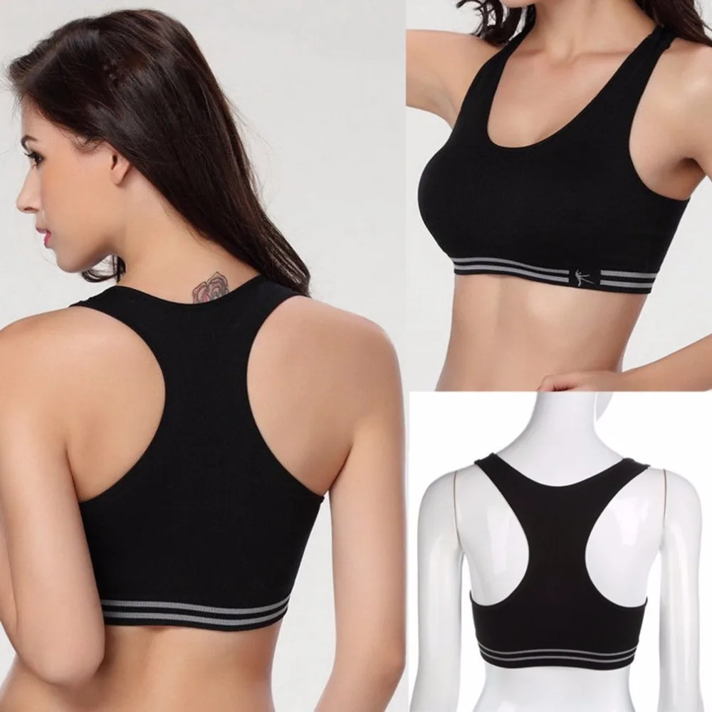 Women Seamless Racerback Padded Cotton Solid Sports Bra Top Yoga Fitness Padded Stretch Workout Tank Top