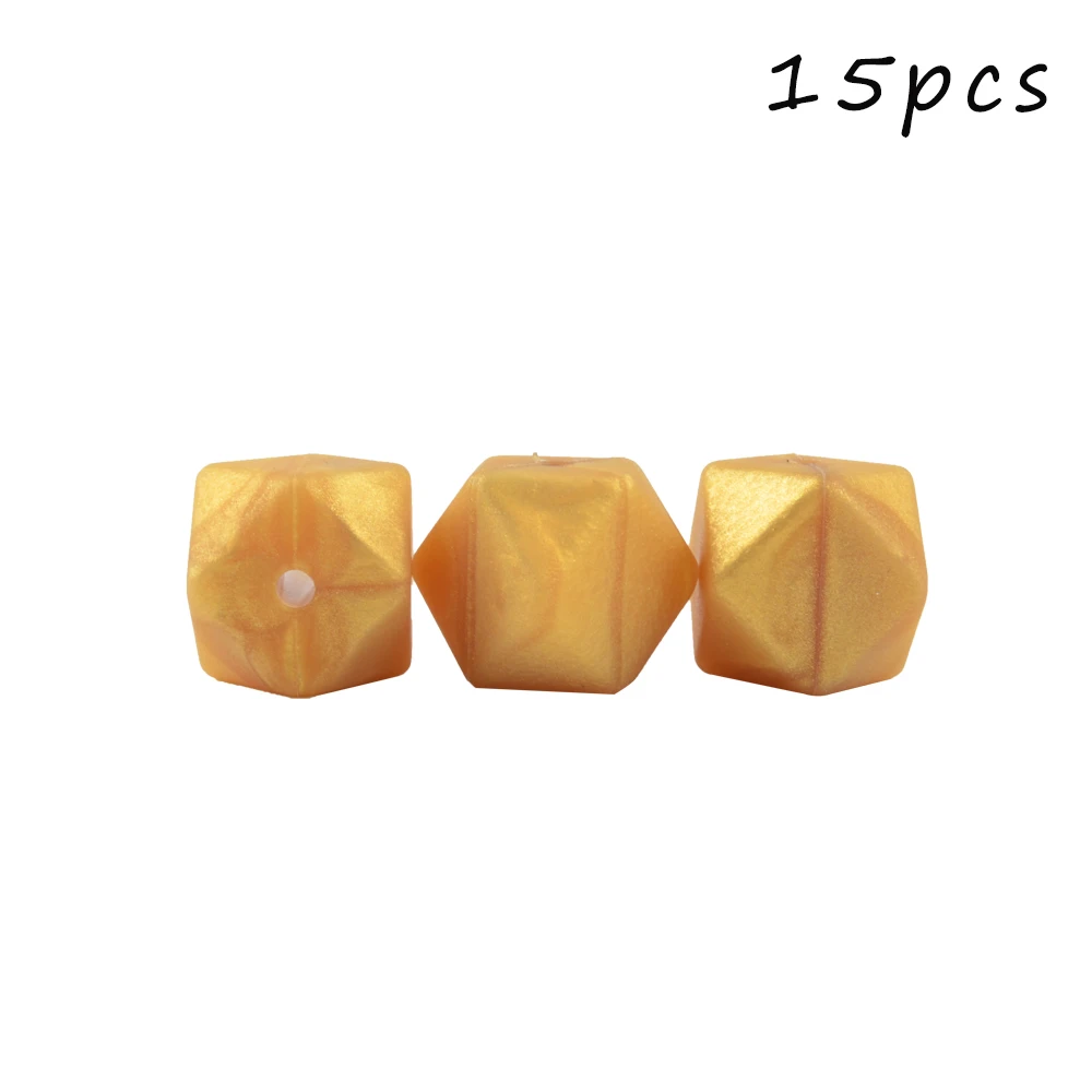 Metal gold LOFCA 15 шт. 17 мм шестигранные силиконовые бусины для DIY Прорезывания Зубов Ожерелье кулон Силиконовые Прорезывания Зубов Бусины пищевого класса прорезывание зубов - Цвет: Metal gold