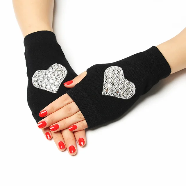 Sailor dance gloves Rivet wool gloves spring and autumn black half-finger gloves show gloves love