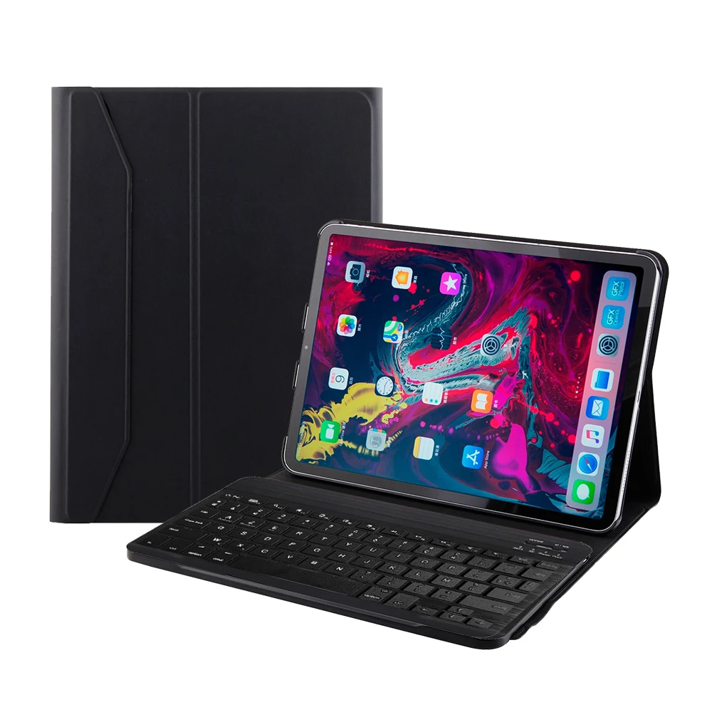 Черный Испанская клавиатура для iPad Pro, 11 дюймов, пластиковая Bluetooth испанская клавиатура для iPad Pro, 11 дюймов, с овечьей кожей, чехол, слот для ручки - Цвет: Черный