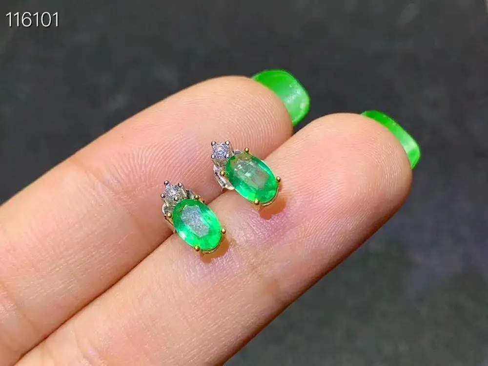 Серьги из серебра 925 пробы с натуральным изумрудом 4 Х6 мм | Украшения и аксессуары