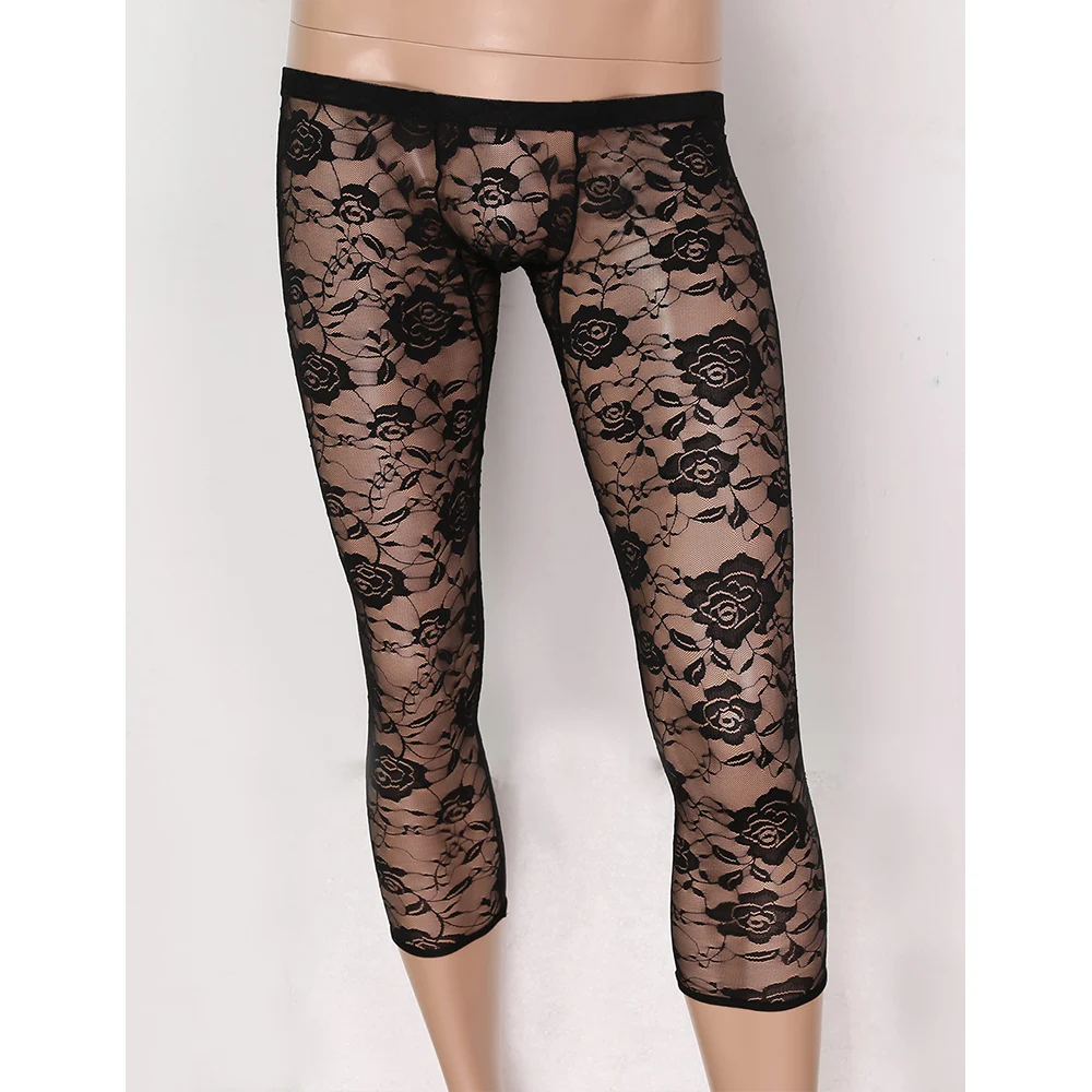 Men Sexy sheer lace leggings pants Low 