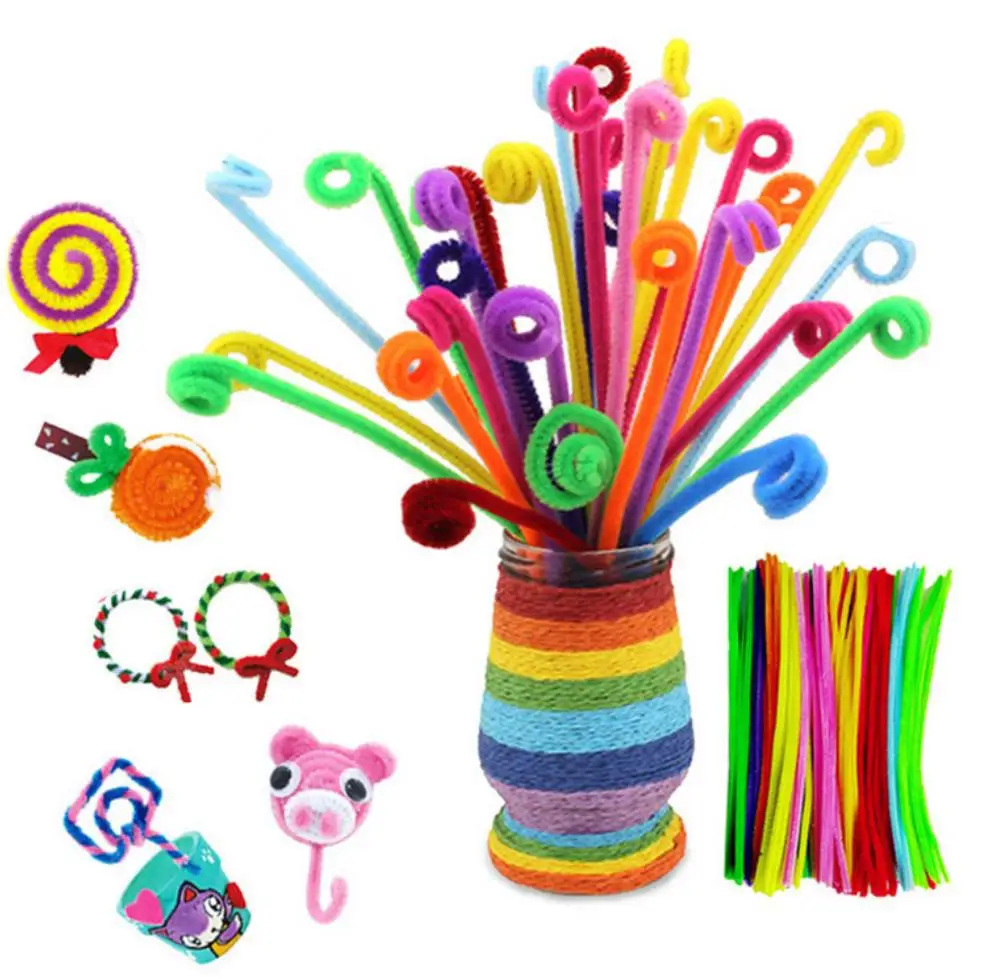 Hoomall 100PCs Handmade Colored Wool Root Top Twisting Bar Manual Fluffy Bar Iron Wire Creative Plush Imaginative Decorations