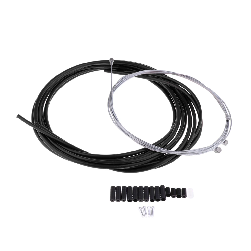 Велосипедный тормозной кабель для велосипеда, сменный шланг с концами, ОБЖИМНАЯ крышка, набор-замена кабелей для горного велосипеда - Цвет: Черный