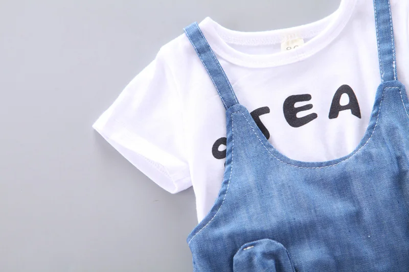 Baby Clothing Set medium Baby Girl Clothing Sets 2022 Summer Children's Cartoon Short Sleeve T-shirt+Denim Suspenders Skirt Korean Style Clothes Suit baby floral clothing set