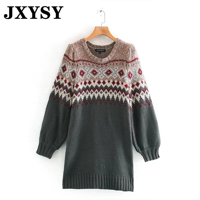 JXYSY, английский стиль, винтажные жаккардовые переплетенные зимние свитера с круглым вырезом, женские свитера, женские пуловеры, топы - Цвет: picture color