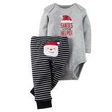 Рождественский комплект одежды для малышей; комбинезон для младенцев; Штаны для новорожденных; комбинезон с длинными рукавами и Санта-Клаусом; штаны; рождественские пижамы; костюм для младенцев