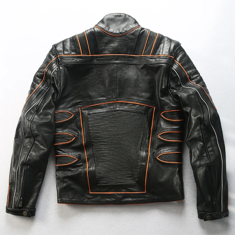 Popular X Read Description! Asian size men's high quality cow leather outwear mens cowhide genuine leather light reflecting biker jacket