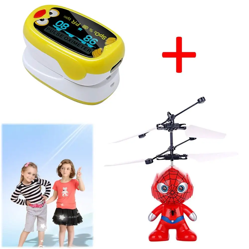 Детский Пальчиковый Пульсоксиметр для детей Oximetro De Dedo SpO2 OLED перезаряжаемый детский пульсиоксиметр подходящая игрушка индукционный самолет - Цвет: Цвет: желтый