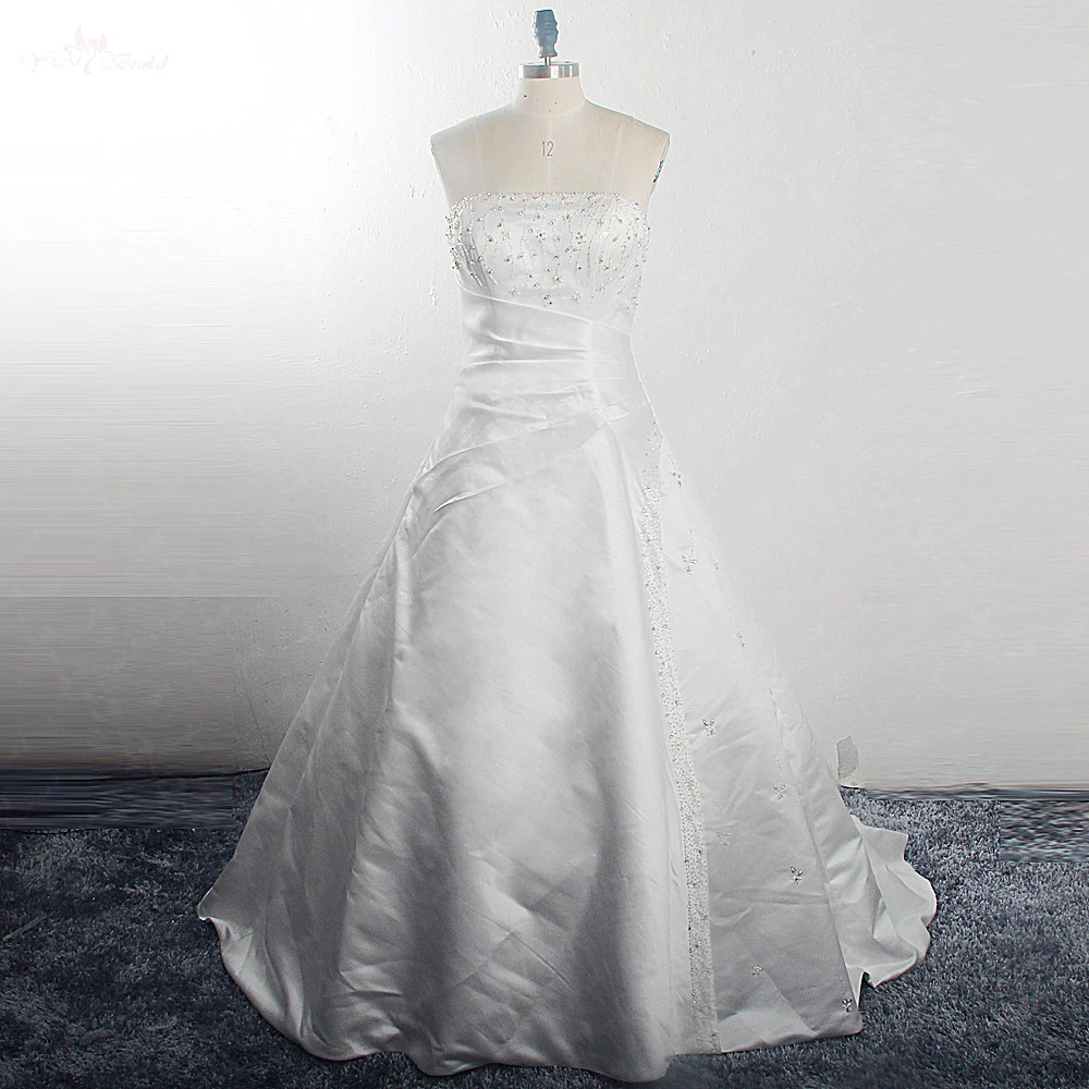 Rsw1603 Real Job Pictures Classical Strapless Crystal Beading A Line Wedding Dress Satin Wedding Dresses Aliexpress