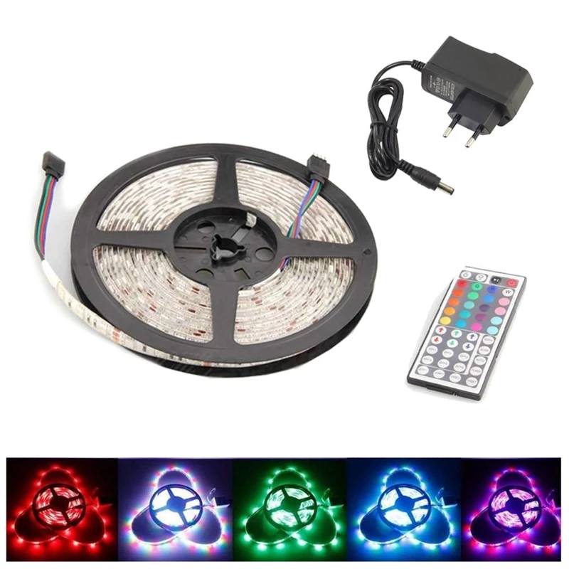 cheap HHO Set of 1 Strip 2M LED Light Band 5050 RGB + Power Supply 12V + IR Remote Control 44 Keys